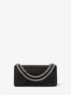 Dámské Mini Tašky Michael Kors Christie Crystal Embellished Semišové Envelope Černé | 547638-BCJ