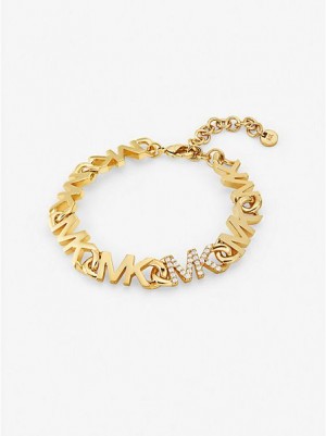 Dámské Náramek Michael Kors 14k Gold Plated-plated Brass Pave Logo Chain Zlaté | 968150-XHT