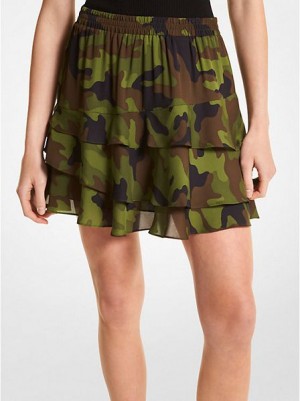 Dámské Sukně Michael Kors Camouflage Silk Georgette Ruffled Olivy Zelené | 407816-GOX
