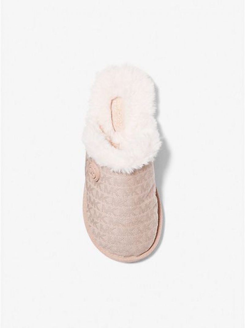 Dámské Pantofle Michael Kors Janis Faux Fur-lined Logo Jacquard Růžové | 248135-ROC